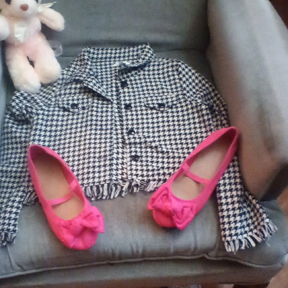 Houndstooth Jacket with Pink Ballet Flats